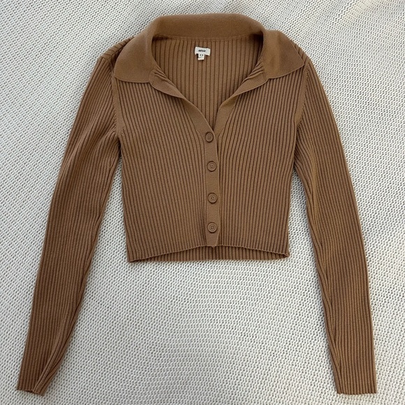 Aerie Gotta Jet! Brown Polo Sweater Size M - Picture 3 of 6